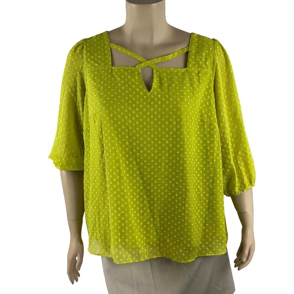 Cato Swiss Dot Blouse Lime Green Size 18/20W